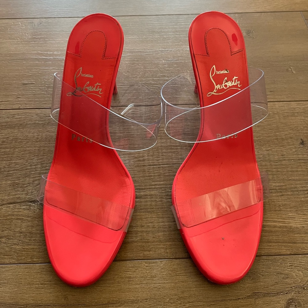 Christian Louboutin Just Nothing 85 PVC & Leather Mules - Picture 7 of 9